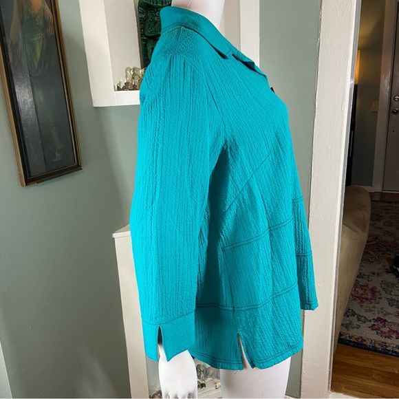 Ali Miles Popover Collared Button Turquoise Top Shirt Blouse Tunic Medium M - Picture 8 of 10